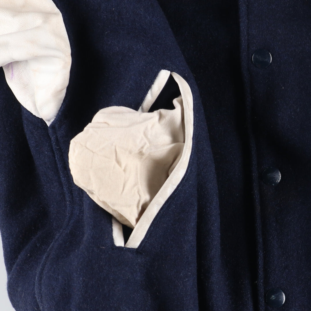 Back patch, leather sleeve wool varsity jacket, award jacket, varsity jacket, made in Canada, men's L /evb002866
