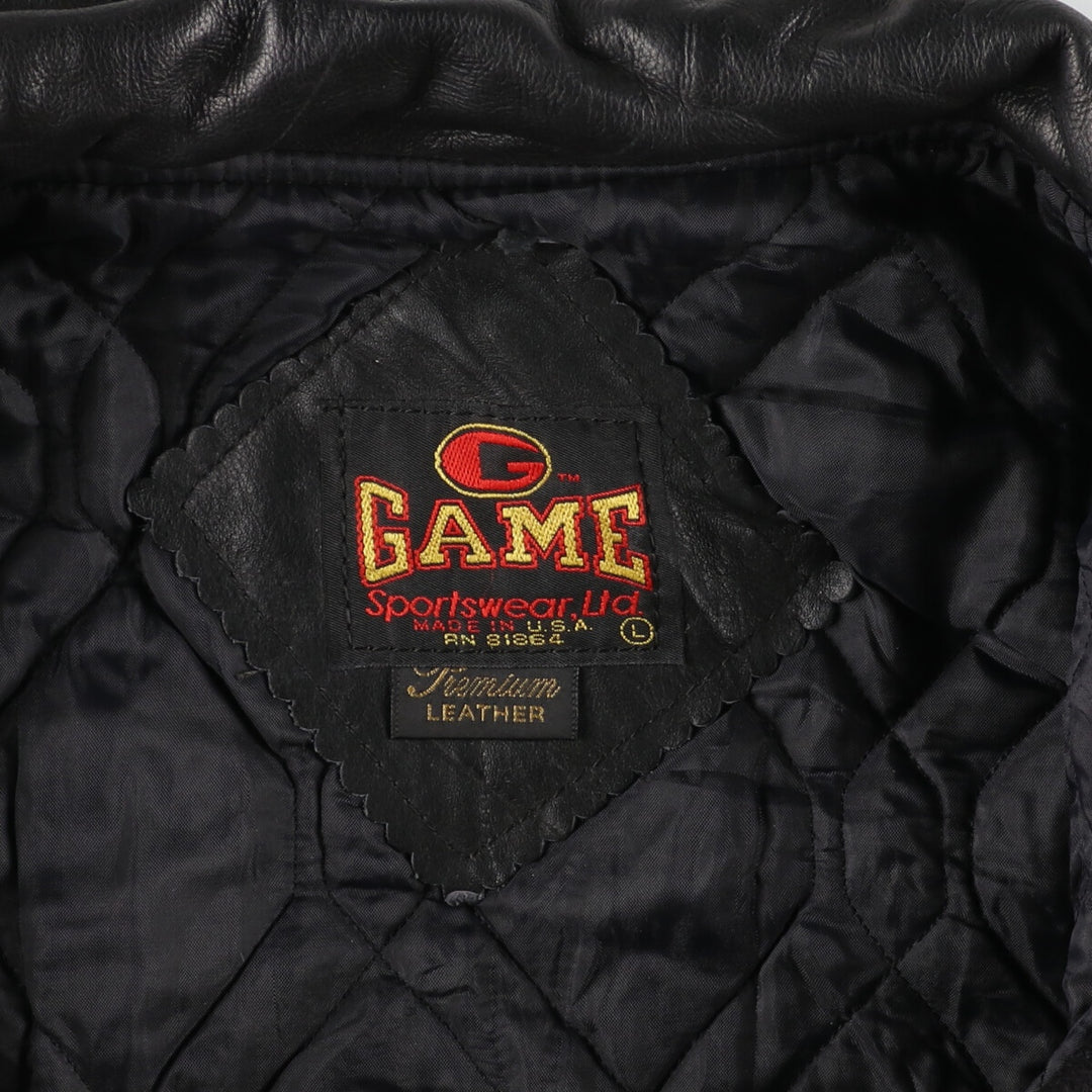 GAME SPORTSWEAR Wool Leather Sleeve Stadium Jacket Award Jacket Varsity Jacket Made in USA Men's L /evb002890
