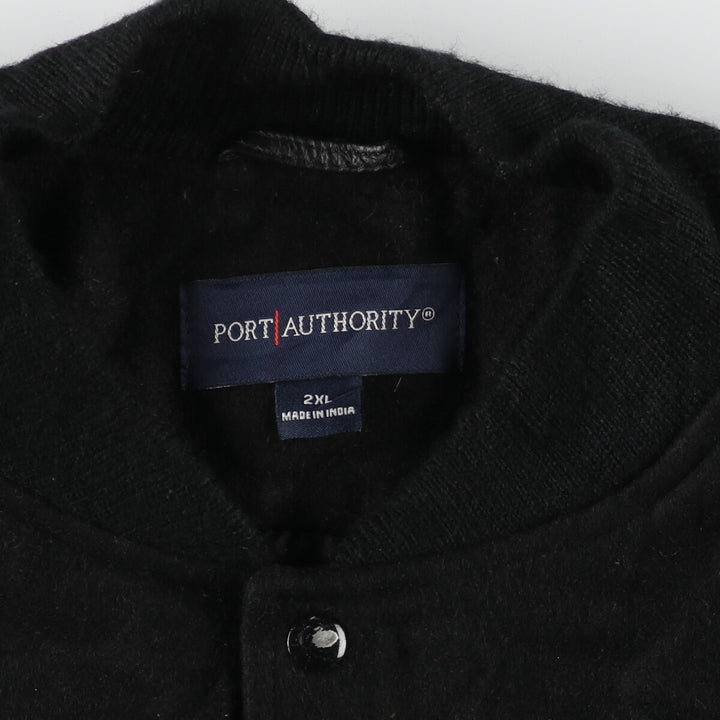 All black color PORT AUTHORITY leather sleeve wool varsity jacket award jacket varsity jacket men's XXL /evb002891