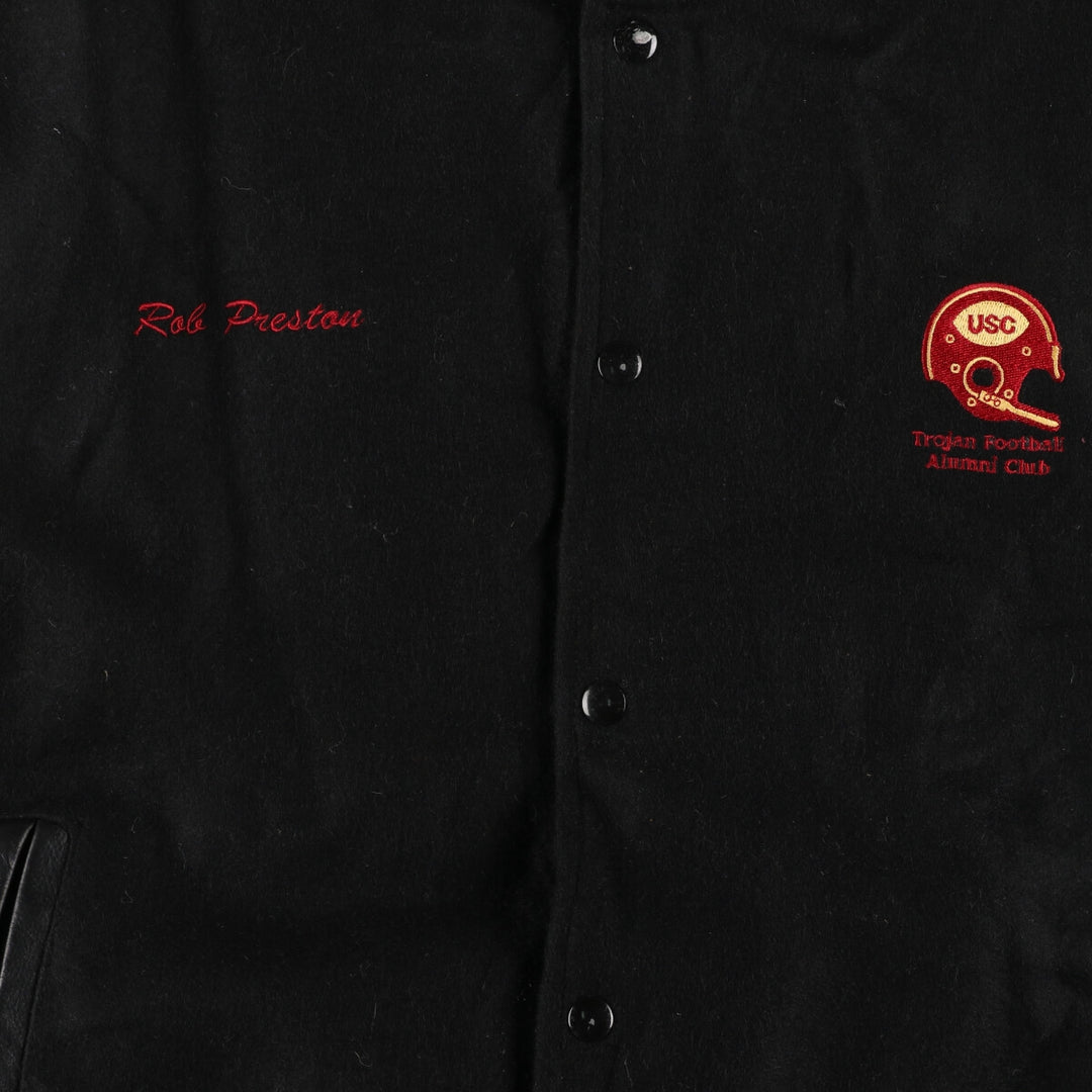 All black color PORT AUTHORITY leather sleeve wool varsity jacket award jacket varsity jacket men's XXL /evb002891