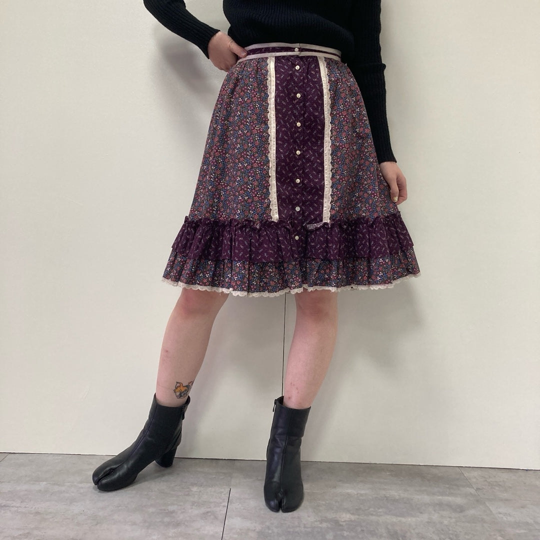 70'S GUNNE SAX Jessica floral print half-length A-line skirt, made in USA, women's M, vintage /evb002956