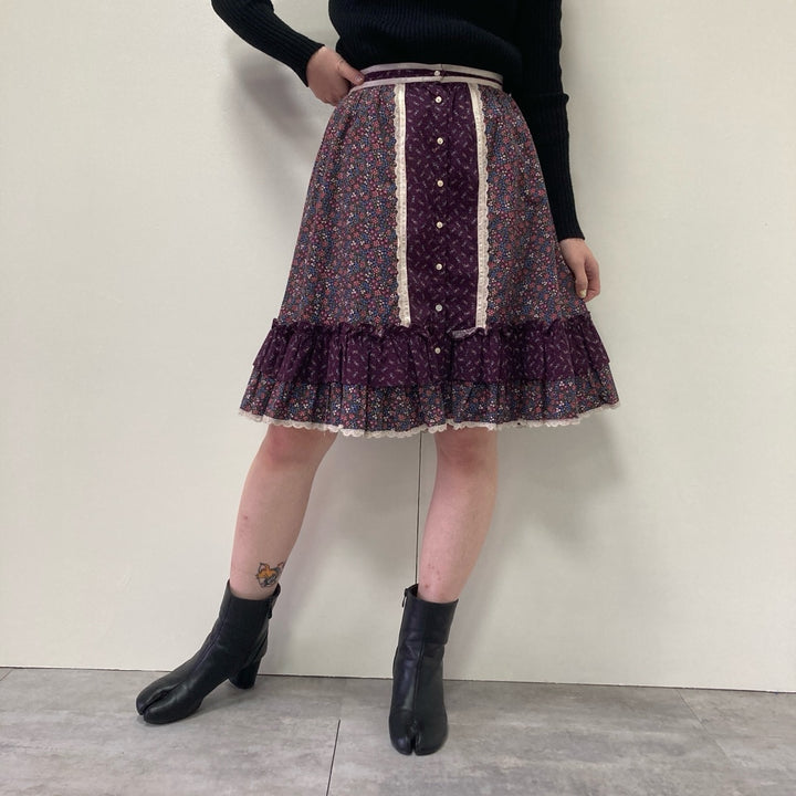 70'S GUNNE SAX Jessica floral print half-length A-line skirt, made in USA, women's M, vintage /evb002956