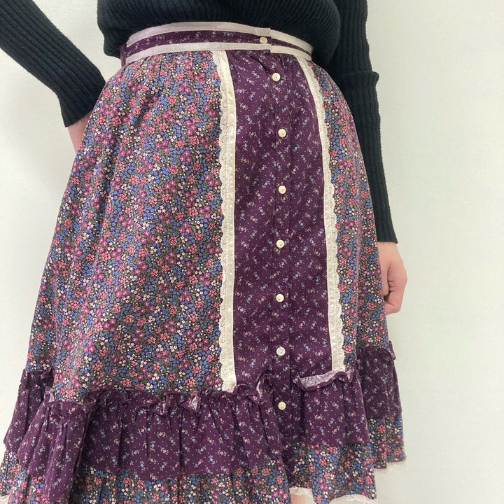 70'S GUNNE SAX Jessica floral print half-length A-line skirt, made in USA, women's M, vintage /evb002956