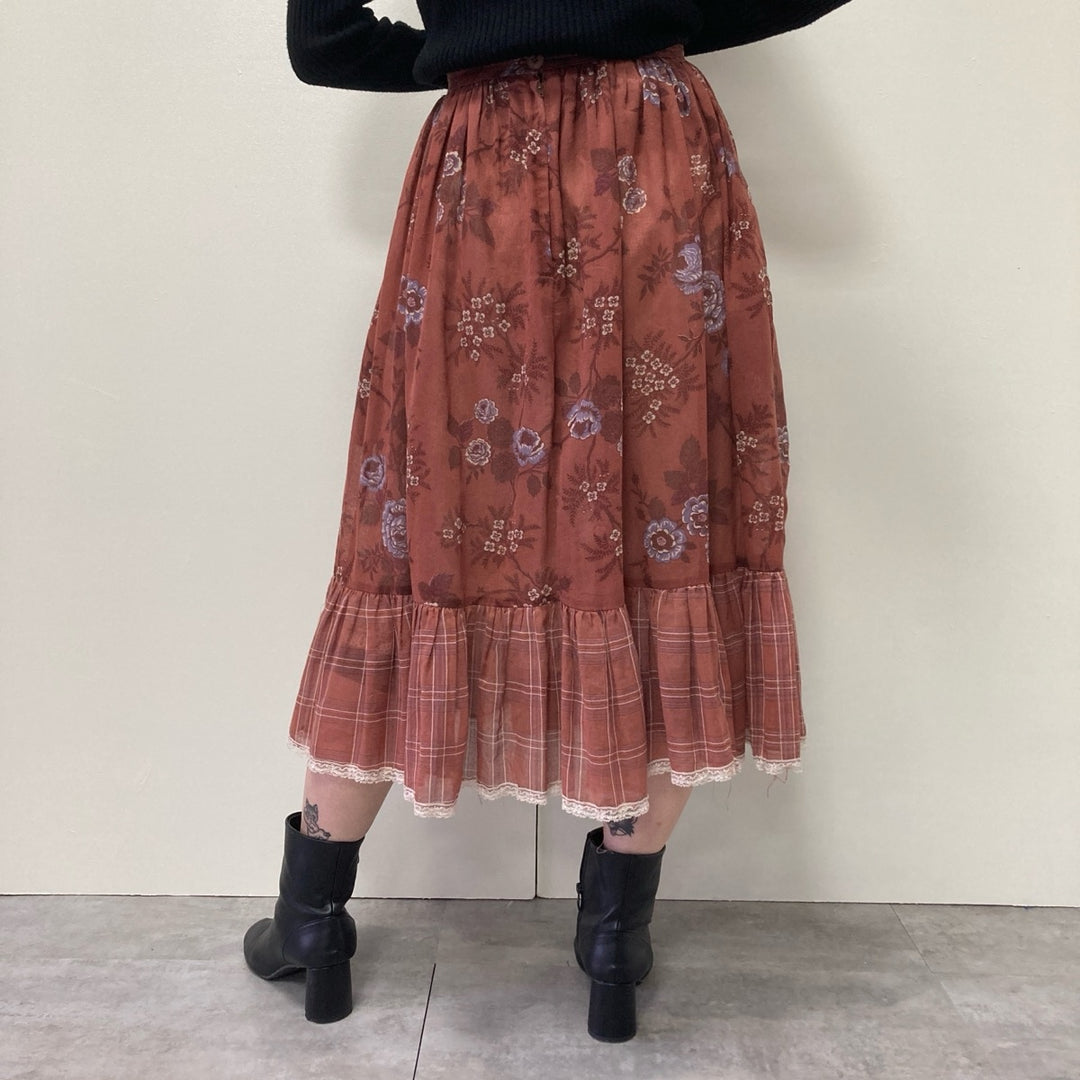 70'S Gunnesacks GUNNIES Jessica's Floral See-Through Long Flare Skirt Women's M Vintage /evb002958