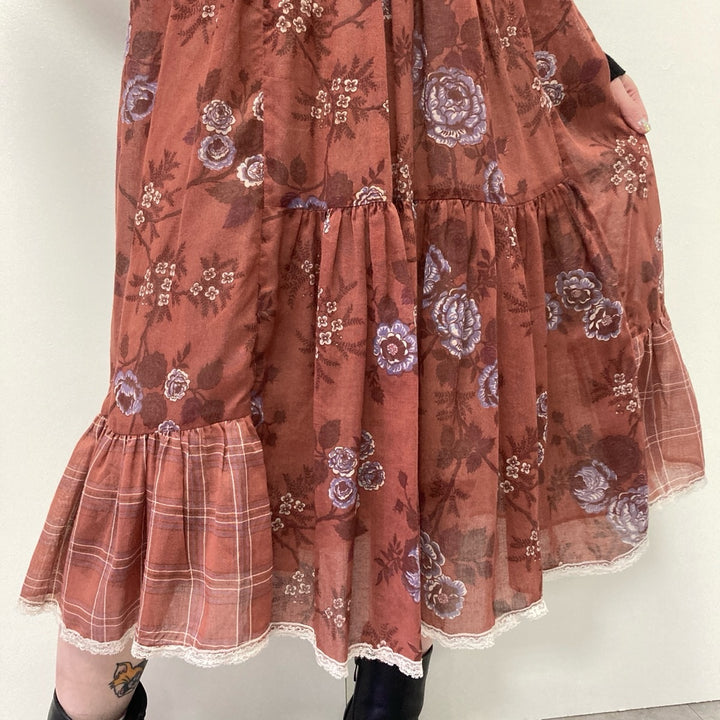 70'S Gunnesacks GUNNIES Jessica's Floral See-Through Long Flare Skirt Women's M Vintage /evb002958