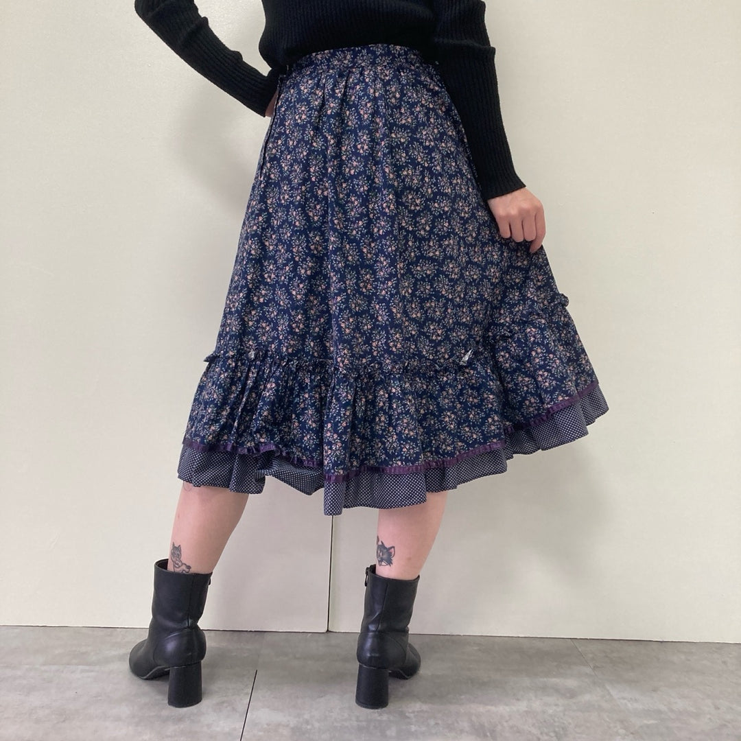 70'S Gunne Sax Jessica Floral Long Flare Skirt Made in USA Women's M Vintage /evb002962