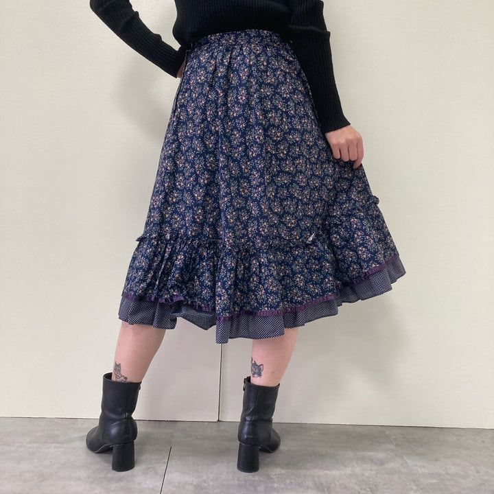 70'S Gunne Sax Jessica Floral Long Flare Skirt Made in USA Women's M Vintage /evb002962