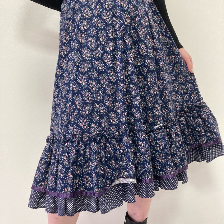 70'S Gunne Sax Jessica Floral Long Flare Skirt Made in USA Women's M Vintage /evb002962