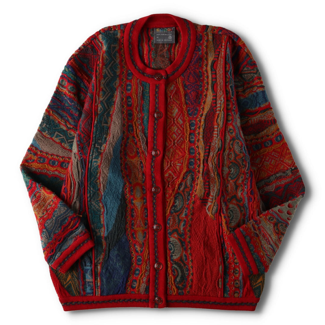 90'S COOGI all-over print 3D knit cardigan, made in Australia, women's M, vintage /evb003221