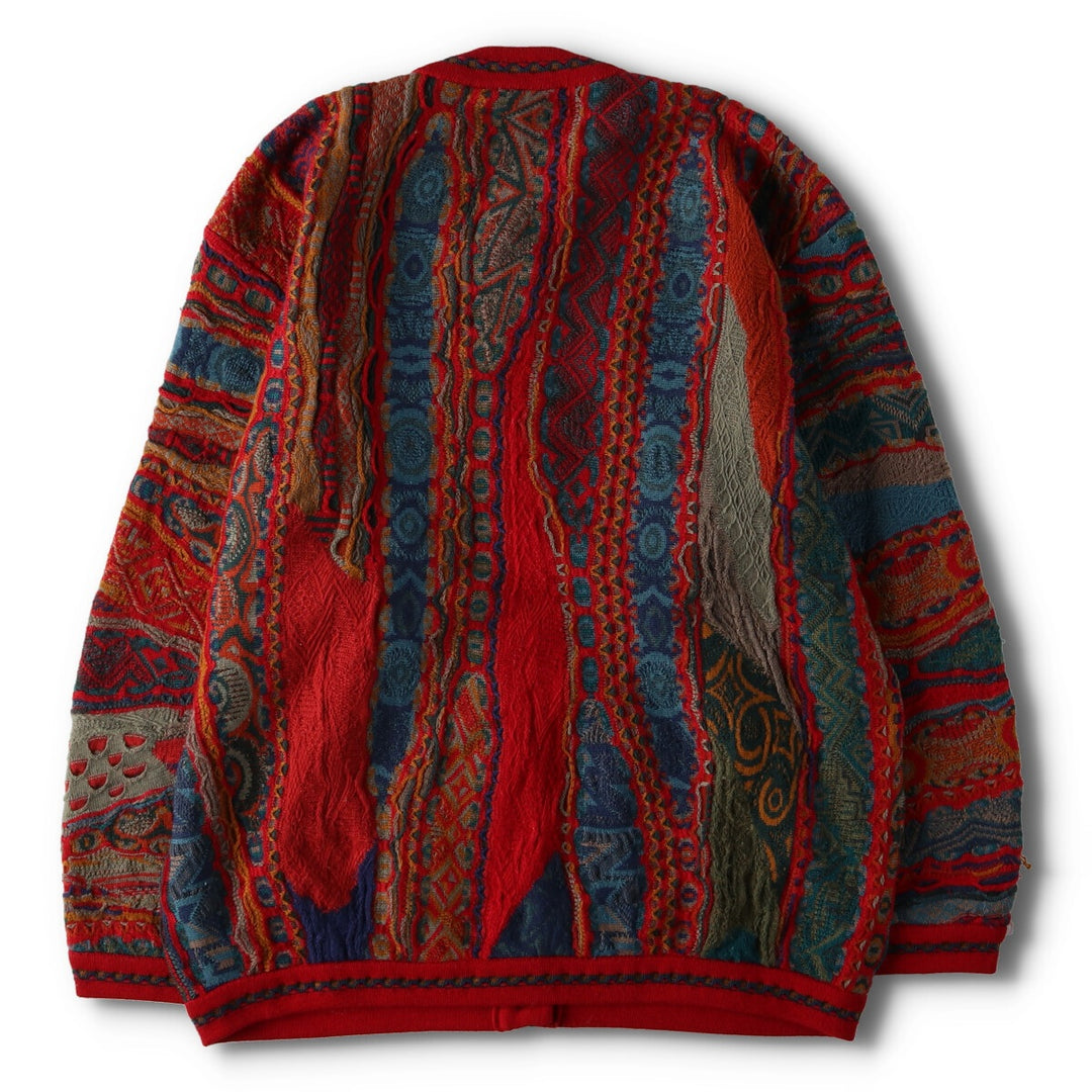 90'S COOGI all-over print 3D knit cardigan, made in Australia, women's M, vintage /evb003221