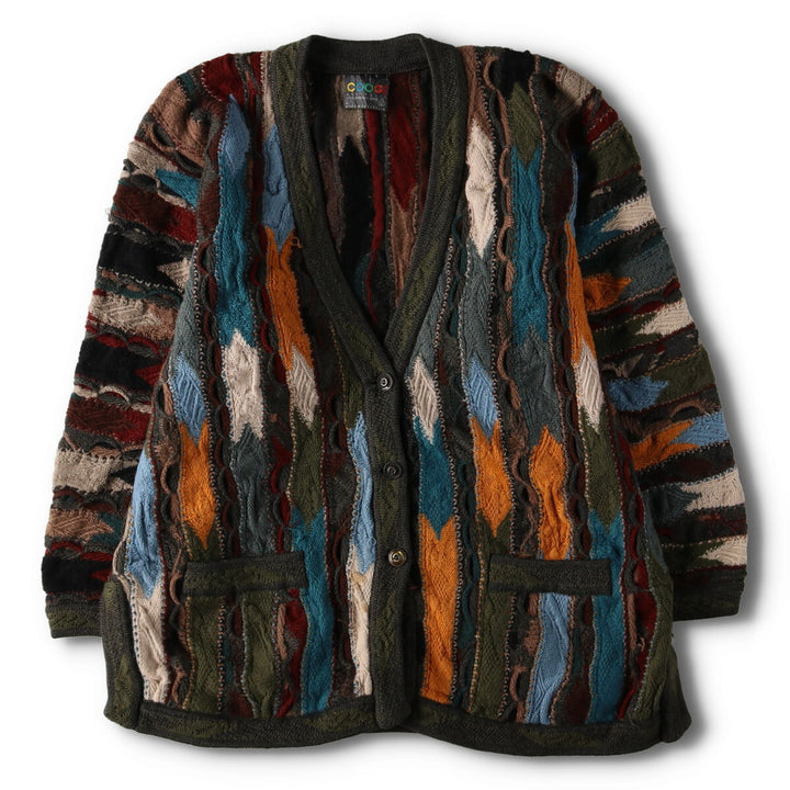 90'S COOGI all-over print 3D knit cardigan, made in Australia, women's L, vintage /evb003226