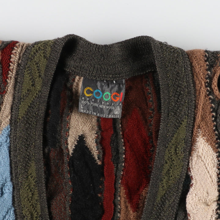 90'S COOGI all-over print 3D knit cardigan, made in Australia, women's L, vintage /evb003226