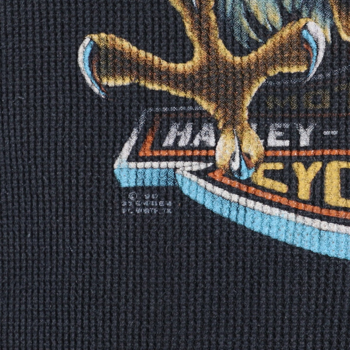 80'S HANDTEX Harley-Davidson 3D EMBLEM Eagle Pattern Thermal Long Sleeve T-Shirt Waffle Made in USA Women's XL Vintage /evb003263