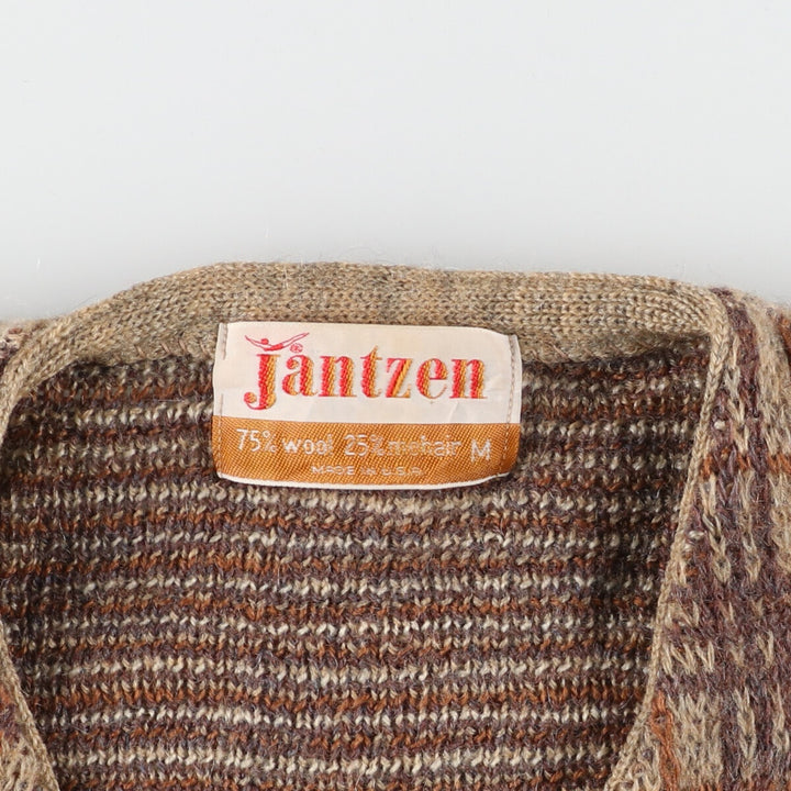 60'S Jantzen Check Pattern Mohair Blend Wool Knit Cardigan Made in USA Men's M Vintage /evb003315