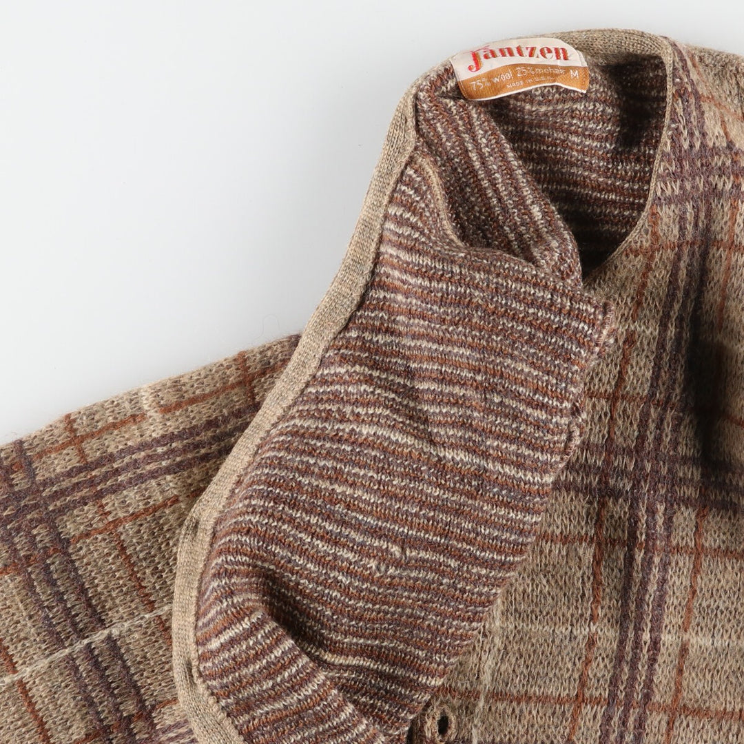 60'S Jantzen Check Pattern Mohair Blend Wool Knit Cardigan Made in USA Men's M Vintage /evb003315