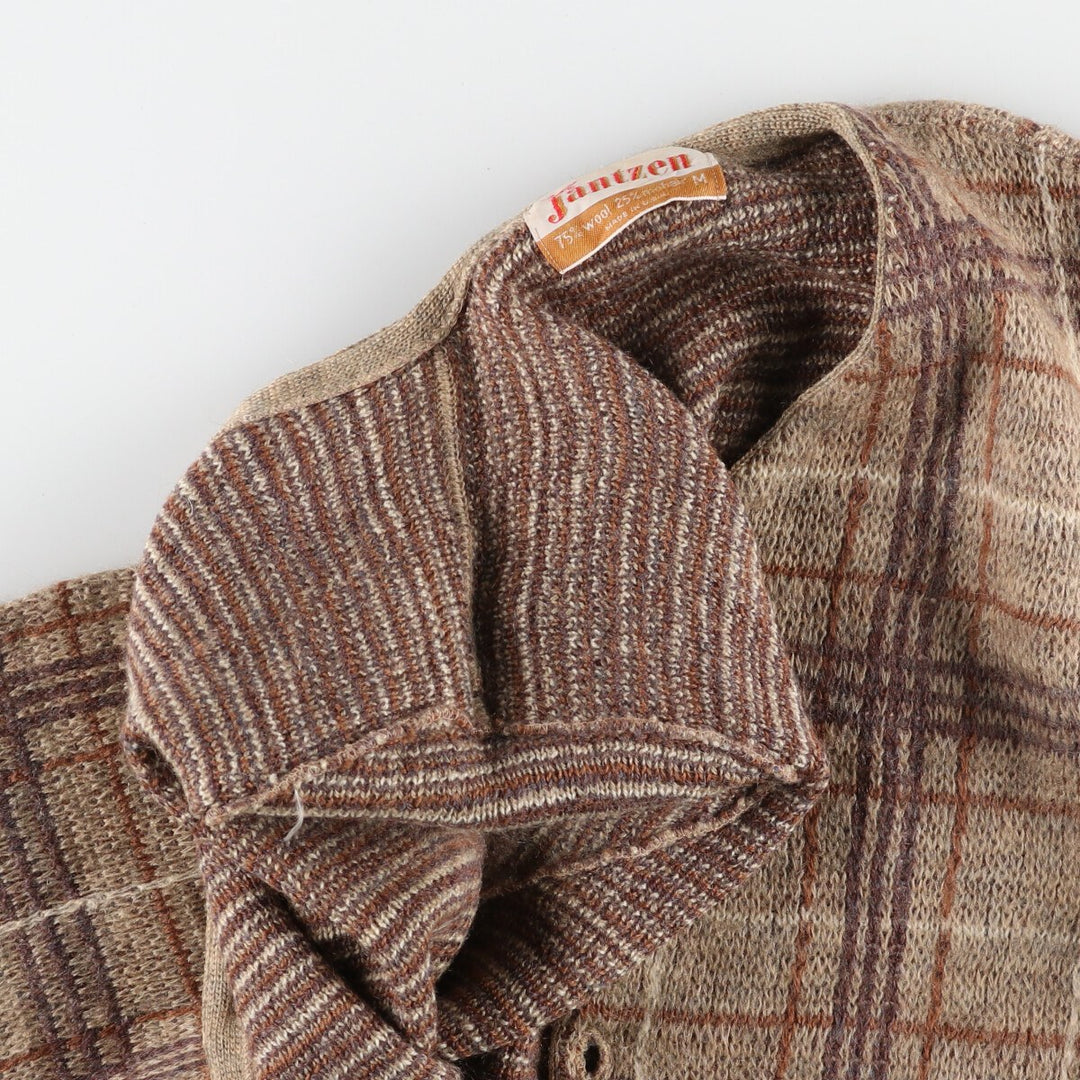 60'S Jantzen Check Pattern Mohair Blend Wool Knit Cardigan Made in USA Men's M Vintage /evb003315