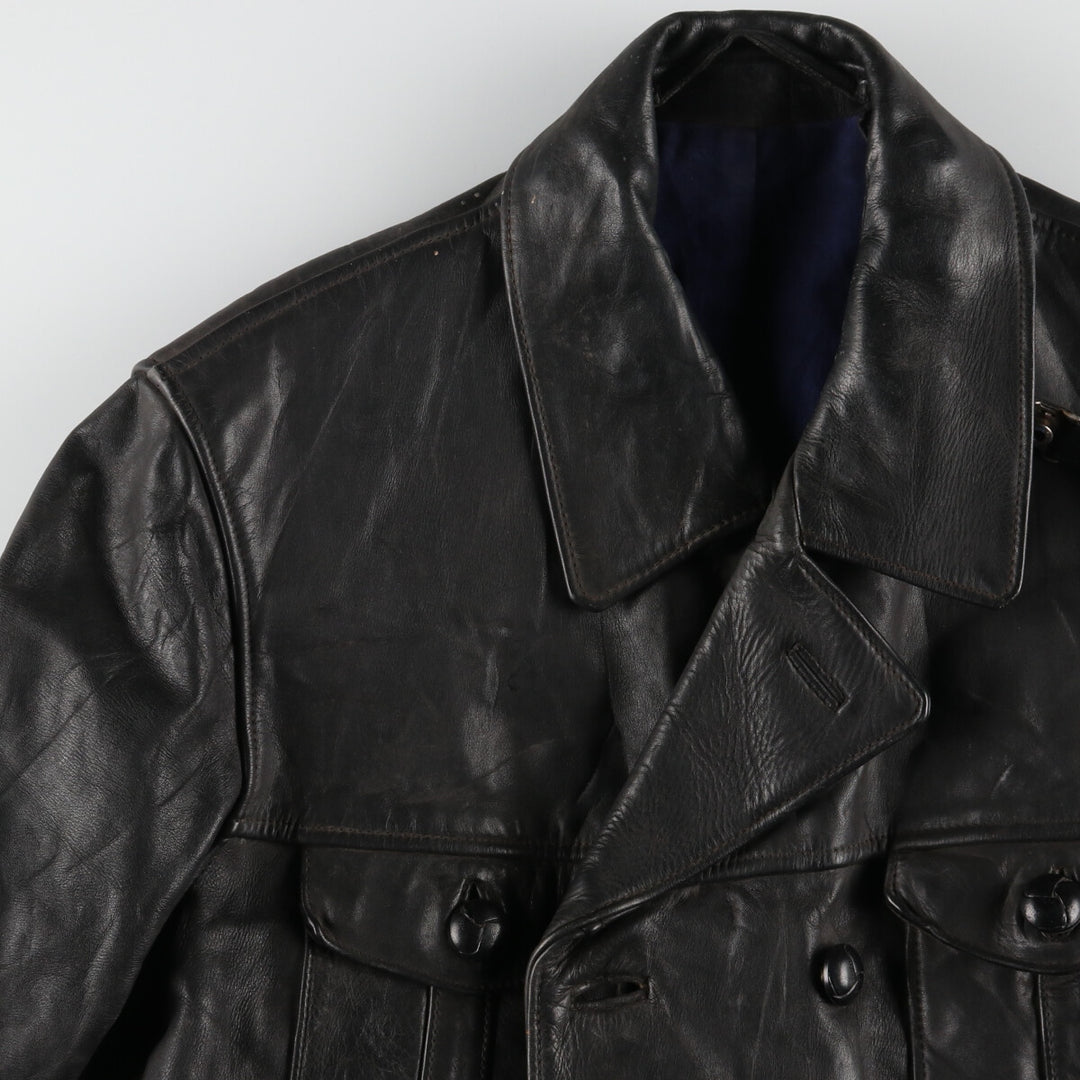 50'S UNKNOWN Euro double-breasted leather car coat, men's XL, vintage /evb003333