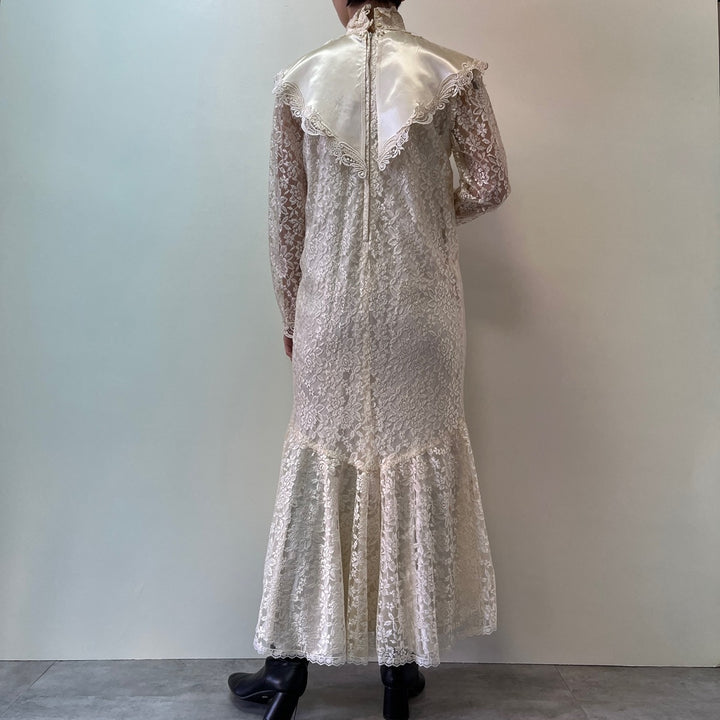 70'S JESSICA McCLINTOCK Wedding All-Lace Long Sleeve Mermaid Dress Made in USA Women's L Vintage /evb003343