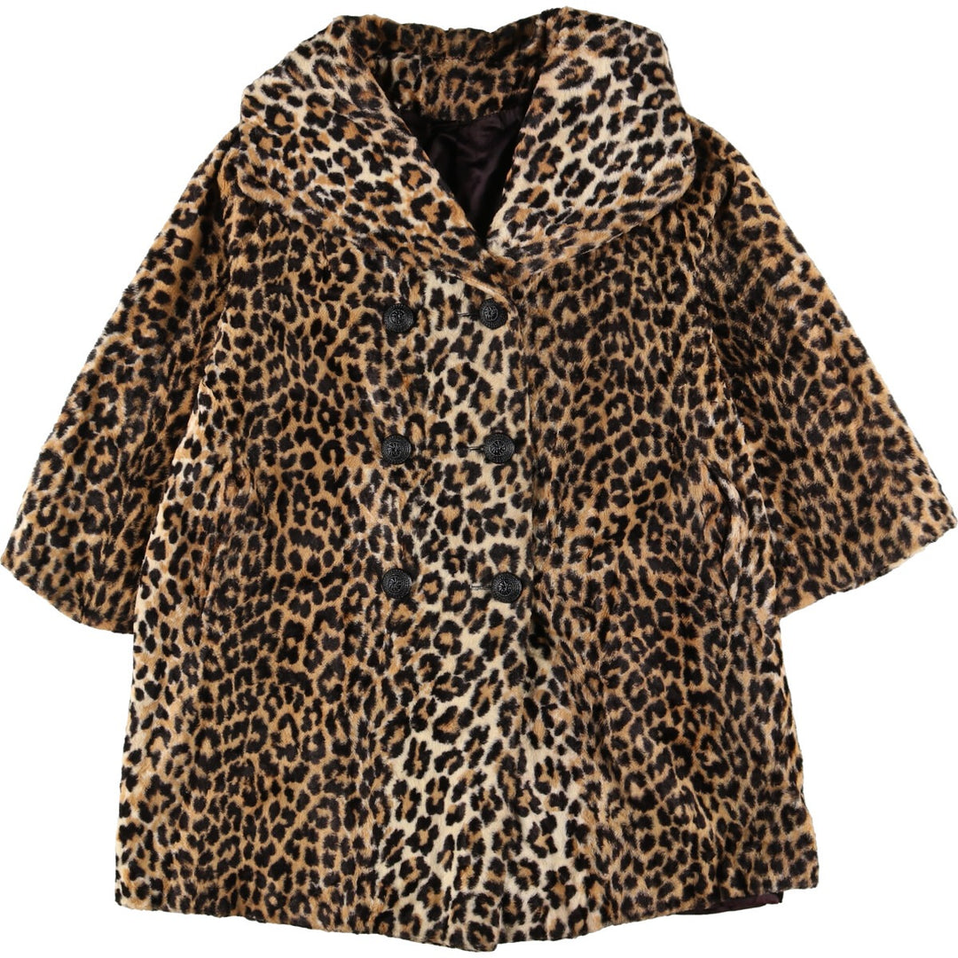 60'S UNKNOWN Leopard Pattern Faux Fur Half Coat Women's L Vintage /evb003377