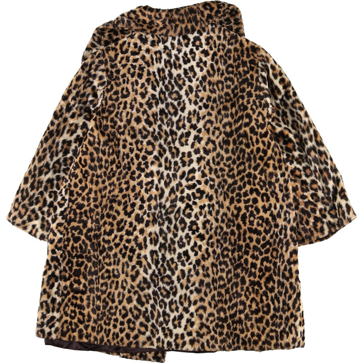 60'S UNKNOWN Leopard Pattern Faux Fur Half Coat Women's L Vintage /evb003377