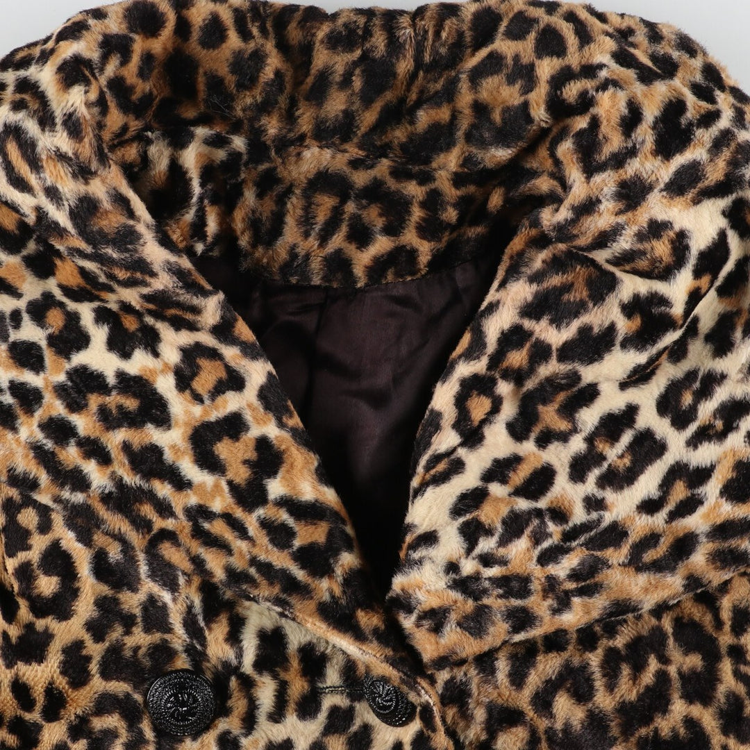 60'S UNKNOWN Leopard Pattern Faux Fur Half Coat Women's L Vintage /evb003377