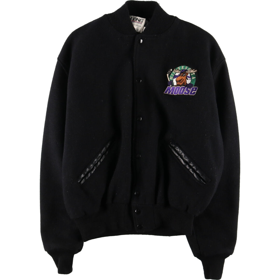 90'S DeLONG NHL MINNESOTA MOOSE Wool Leather Sleeve Stadium Jacket Award Jacket Varsity Jacket Men's L /evb003469