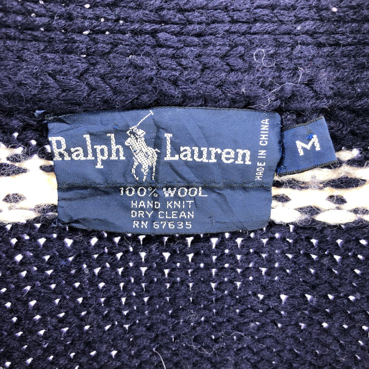 Ralph Lauren HAND KNIT Snow Pattern Shawl Collar Wool Knit Cardigan Men's M /evb003474