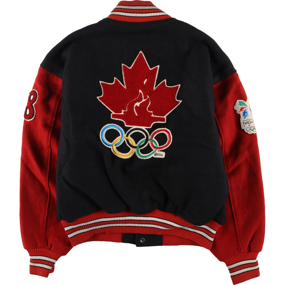 90'S ROOTS NAGANO OLYMPIC 1998 Canadian national team wool varsity jacket made in Canada men's size M /evb003510