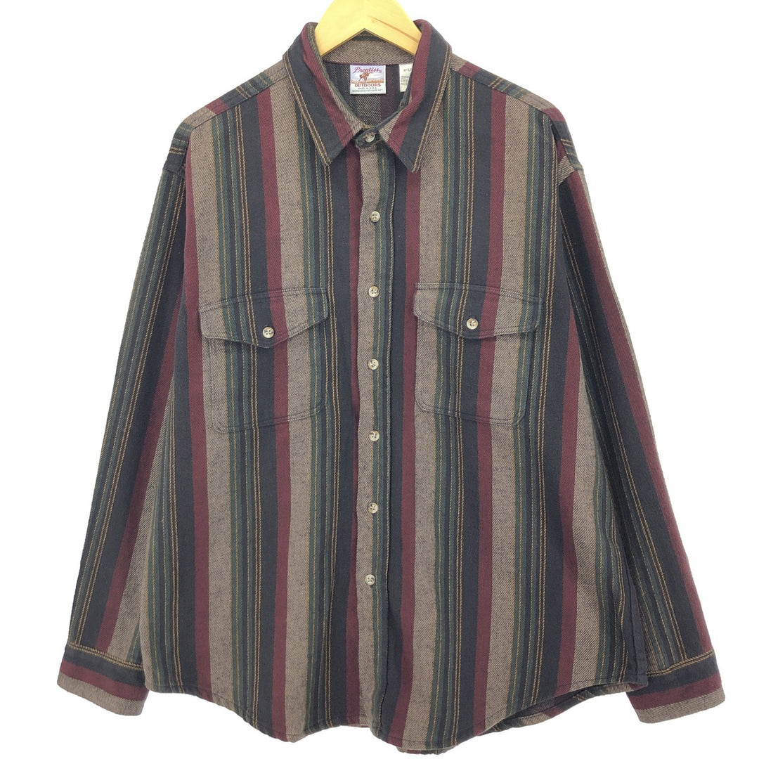 80'S PNENTISS Stripe Pattern Long Sleeve Heavy Flannel Shirt Made in USA Men's XL Vintage /evb003787