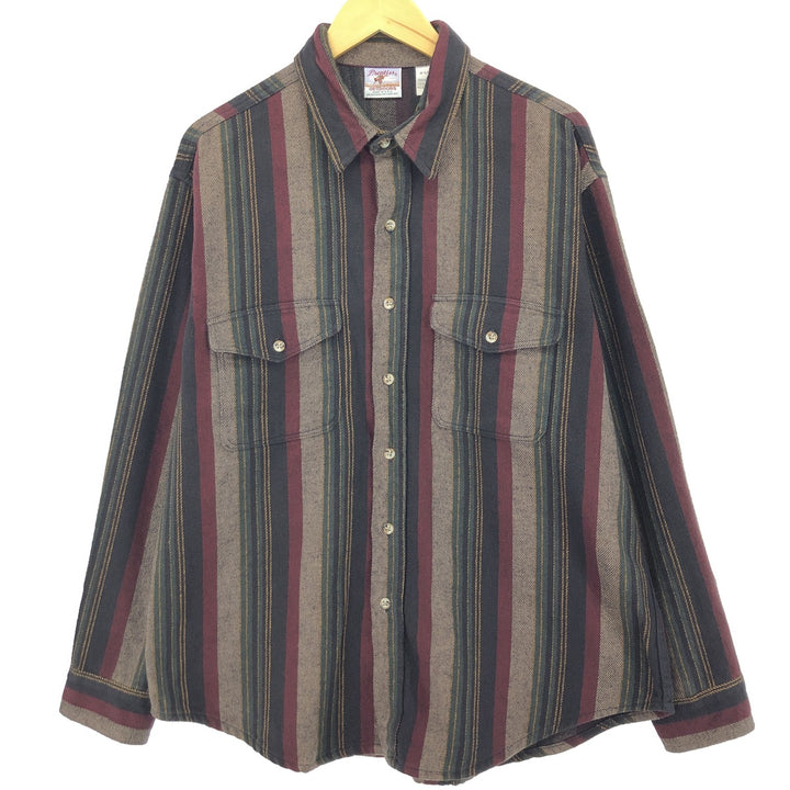 80'S PNENTISS Stripe Pattern Long Sleeve Heavy Flannel Shirt Made in USA Men's XL Vintage /evb003787