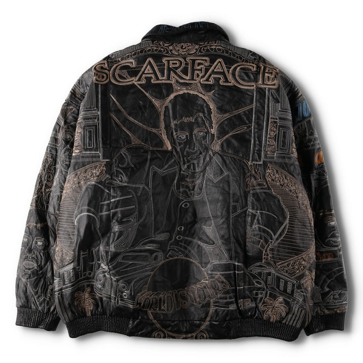 Big size 90s~00'S SCARFACE all-over print leather jacket, free size, vintage /evb003818