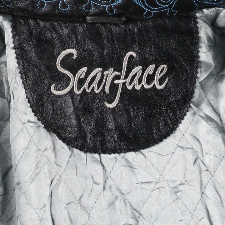 Big size 90s~00'S SCARFACE all-over print leather jacket, free size, vintage /evb003818