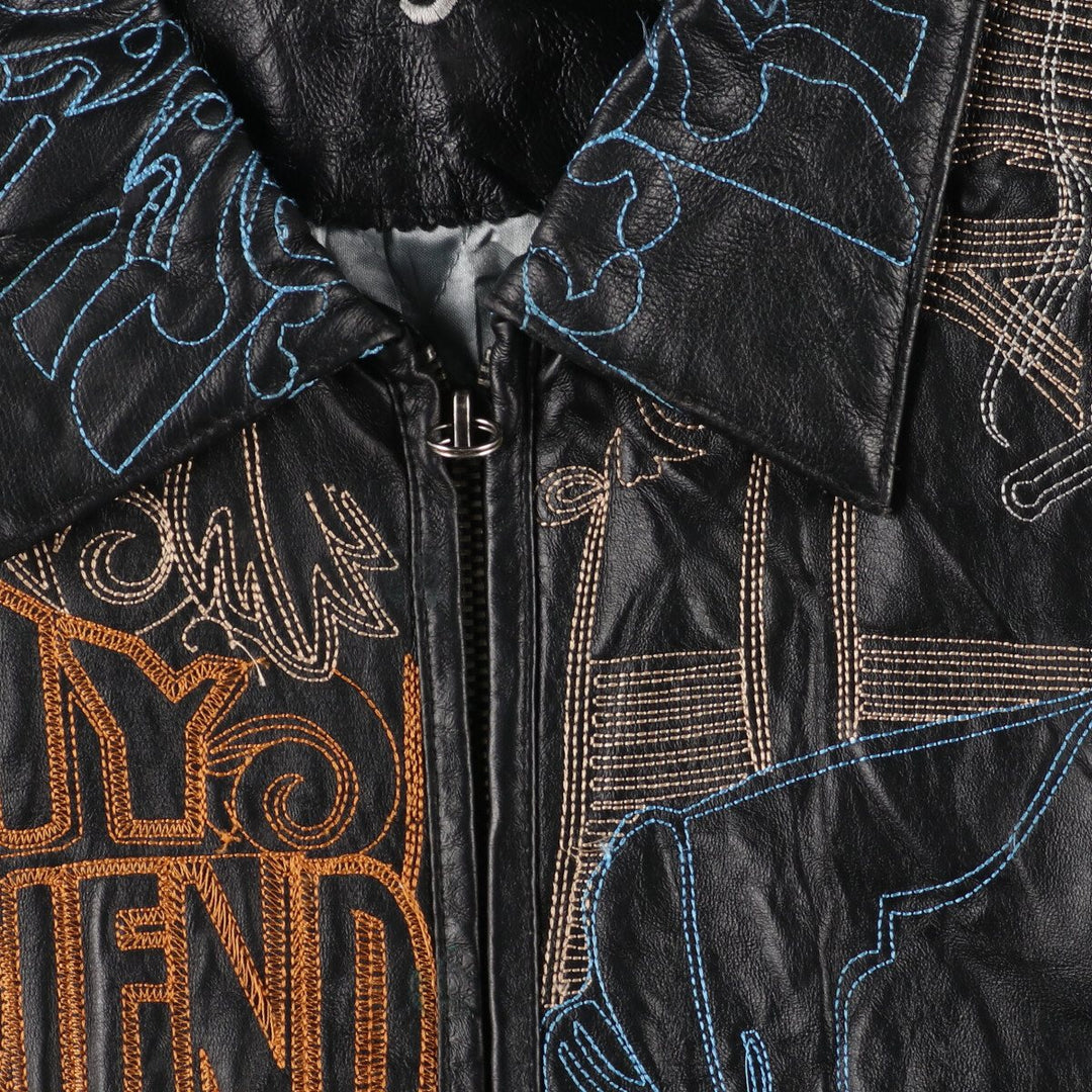 Big size 90s~00'S SCARFACE all-over print leather jacket, free size, vintage /evb003818