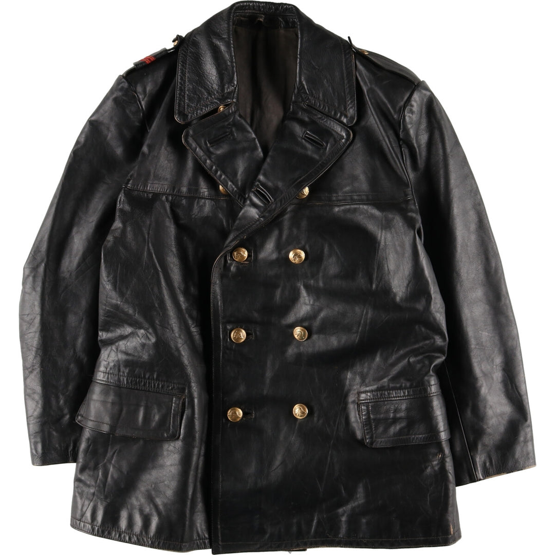 1940s-1950'S KRAAIJER Double Breasted German Fireman Leather Coat Men's L Vintage /evb004013