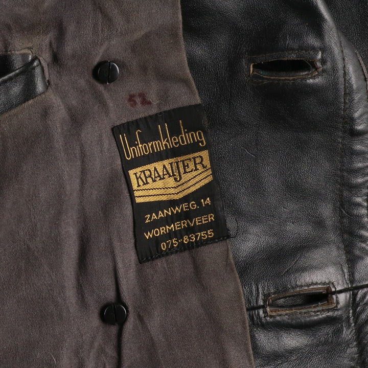 1940s-1950'S KRAAIJER Double Breasted German Fireman Leather Coat Men's L Vintage /evb004013