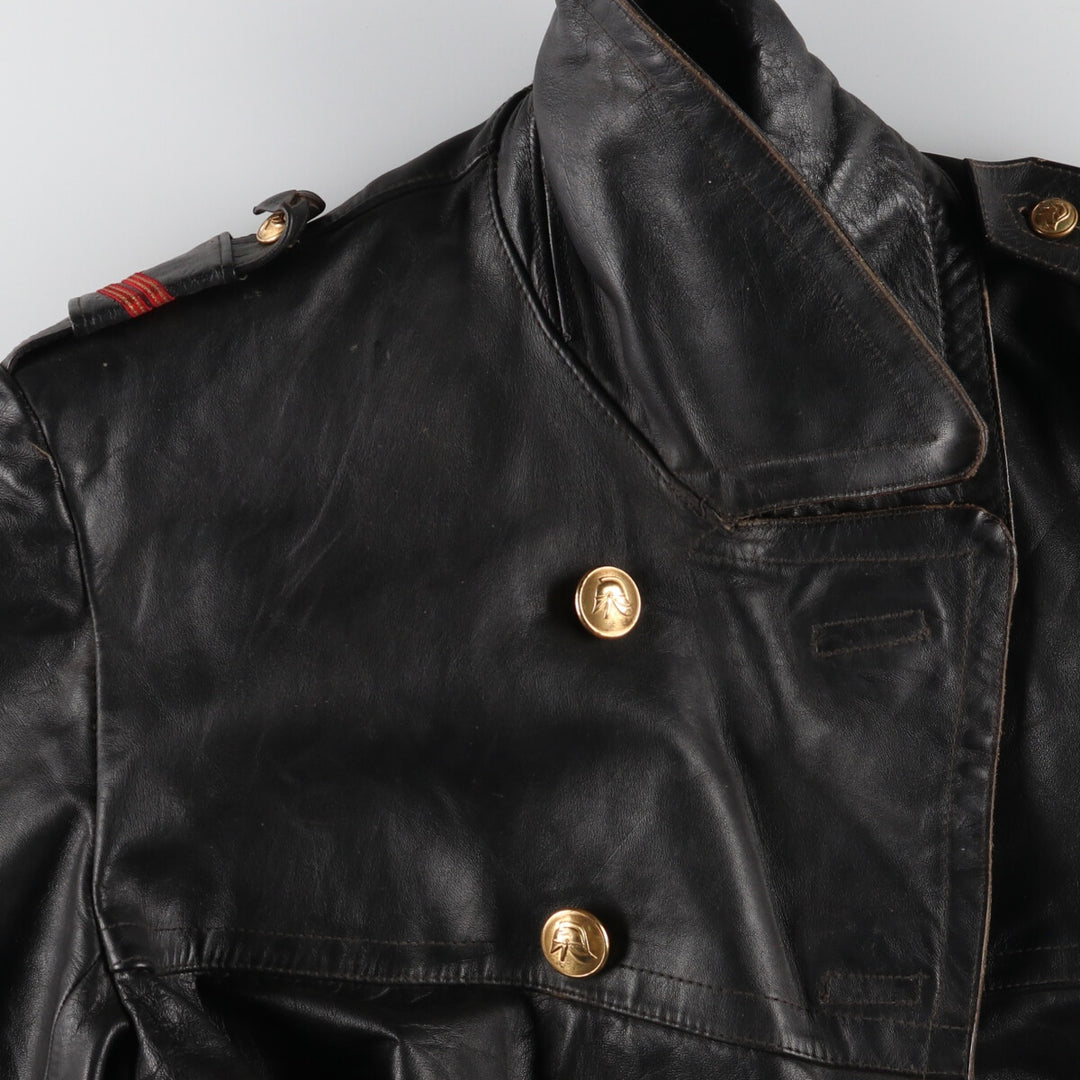 1940s-1950'S KRAAIJER Double Breasted German Fireman Leather Coat Men's L Vintage /evb004013