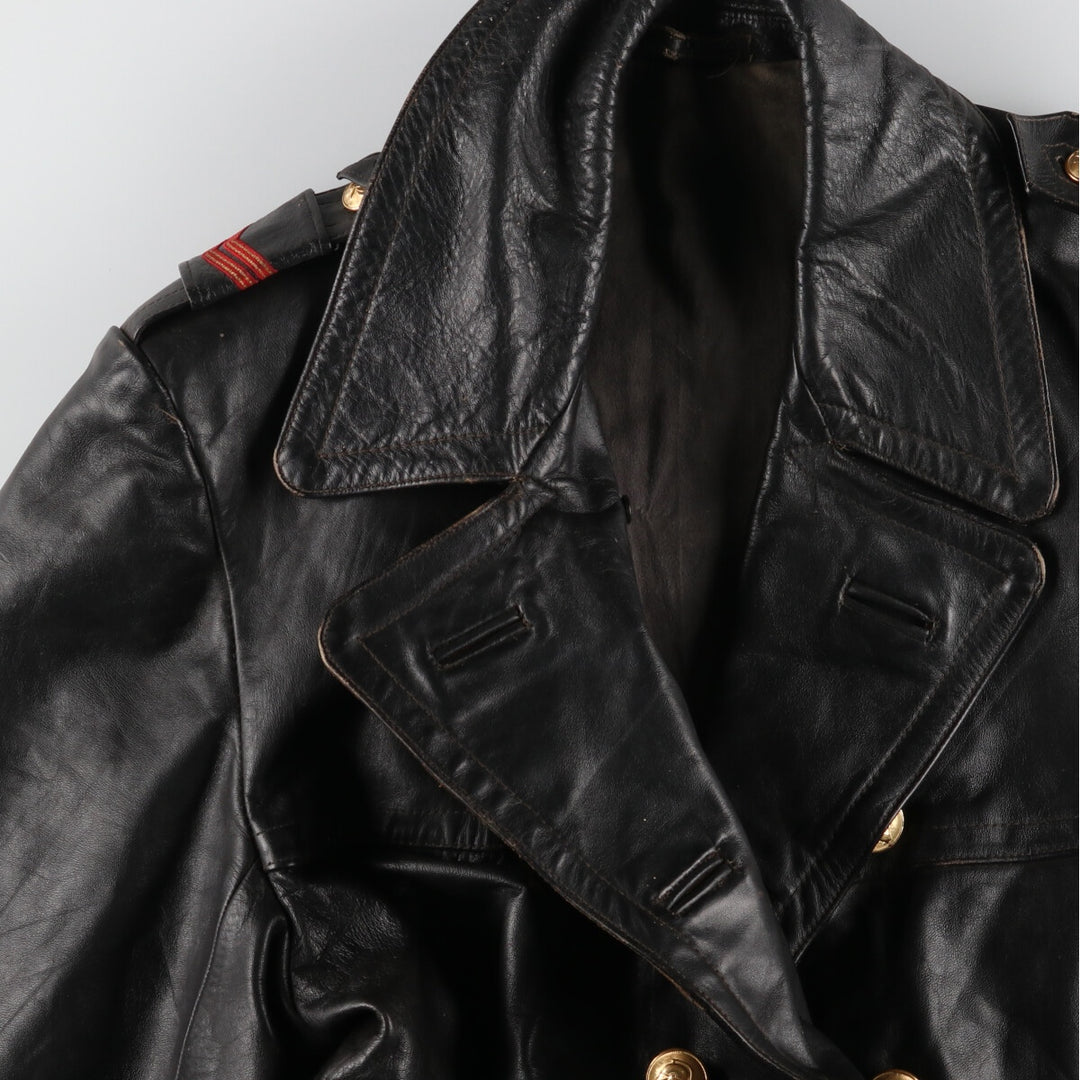 1940s-1950'S KRAAIJER Double Breasted German Fireman Leather Coat Men's L Vintage /evb004013