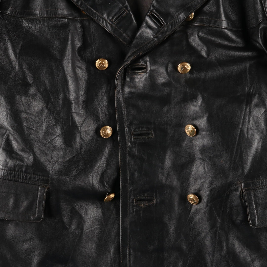 1940s-1950'S KRAAIJER Double Breasted German Fireman Leather Coat Men's L Vintage /evb004013