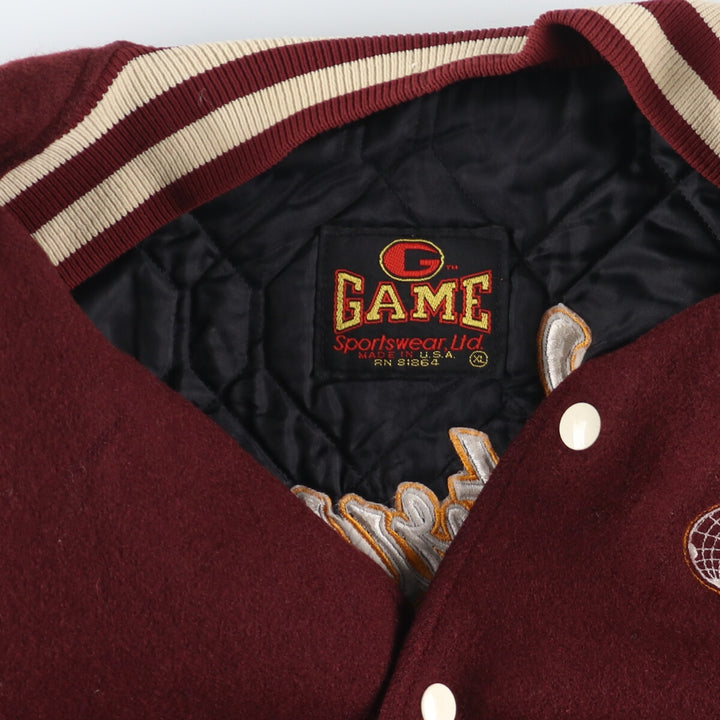 90'S GAME Sportswear Leather Sleeve Wool Varsity Jacket Award Jacket Varsity Jacket Made in USA Men's XL Vintage /evb004204