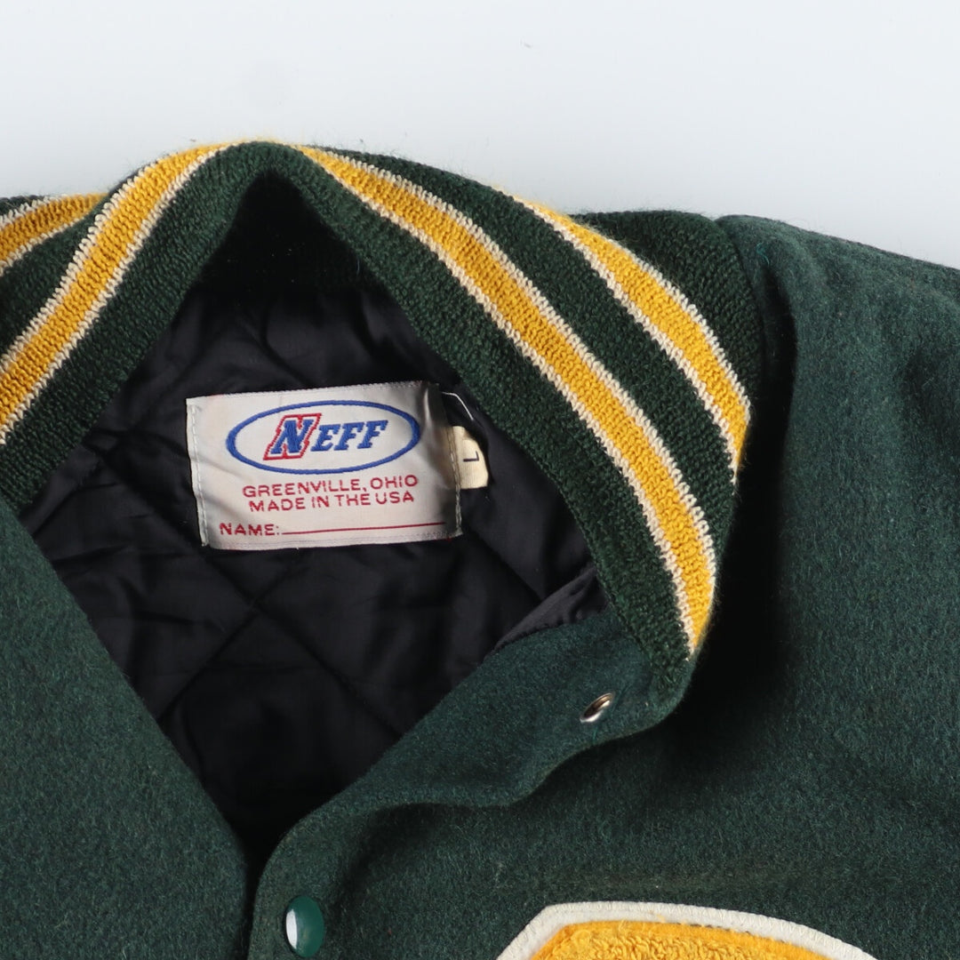 90'S NEFF Leather Sleeve Wool Varsity Jacket Award Jacket Varsity Jacket Made in USA Men's L /evb004207