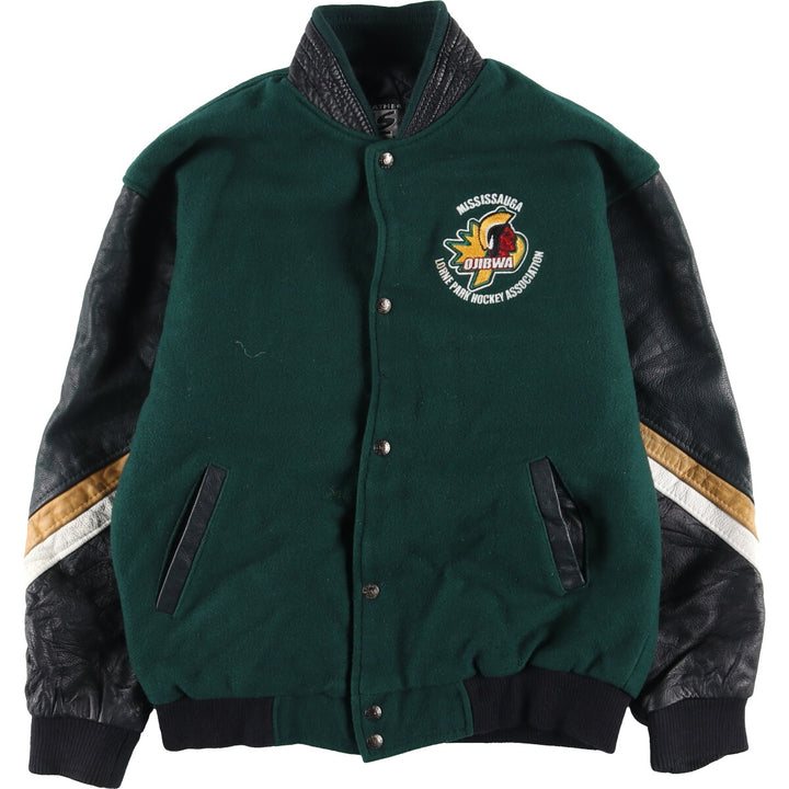 90'S LEATHER SPORT Back embroidery Leather sleeve wool varsity jacket Award jacket Varsity jacket Men's M Vintage /evb004235