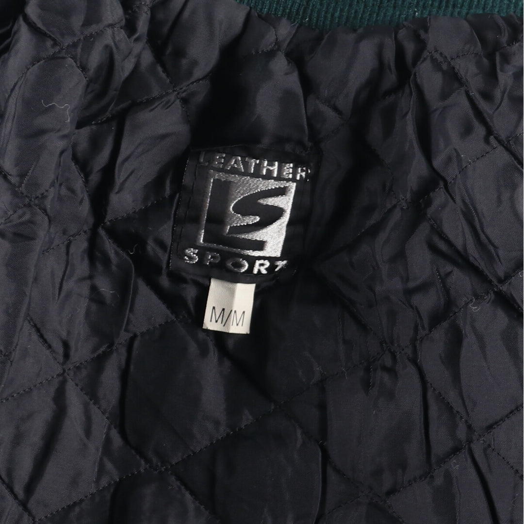 90'S LEATHER SPORT Back embroidery Leather sleeve wool varsity jacket Award jacket Varsity jacket Men's M Vintage /evb004235