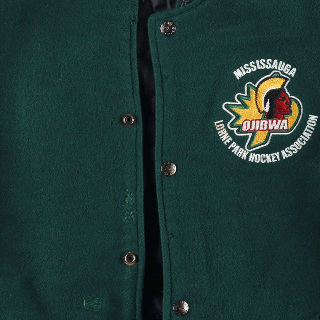 90'S LEATHER SPORT Back embroidery Leather sleeve wool varsity jacket Award jacket Varsity jacket Men's M Vintage /evb004235