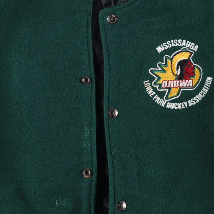 90'S LEATHER SPORT Back embroidery Leather sleeve wool varsity jacket Award jacket Varsity jacket Men's M Vintage /evb004235