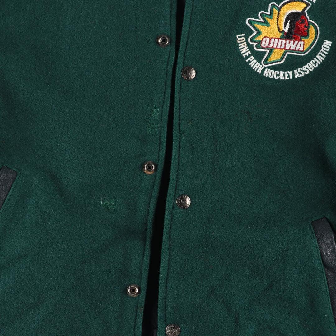 90'S LEATHER SPORT Back embroidery Leather sleeve wool varsity jacket Award jacket Varsity jacket Men's M Vintage /evb004235