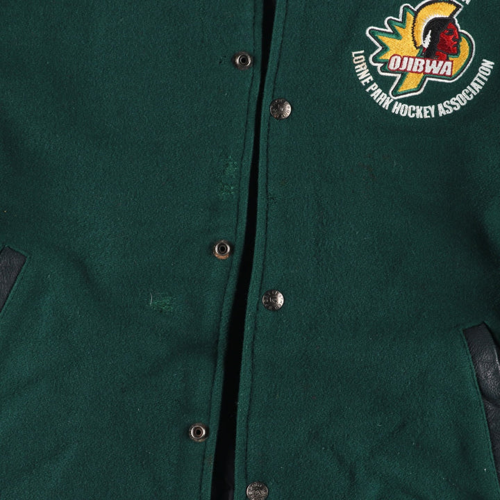 90'S LEATHER SPORT Back embroidery Leather sleeve wool varsity jacket Award jacket Varsity jacket Men's M Vintage /evb004235
