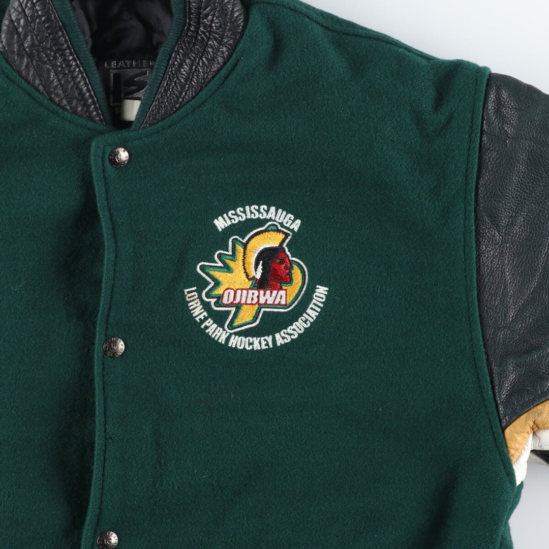 90'S LEATHER SPORT Back embroidery Leather sleeve wool varsity jacket Award jacket Varsity jacket Men's M Vintage /evb004235