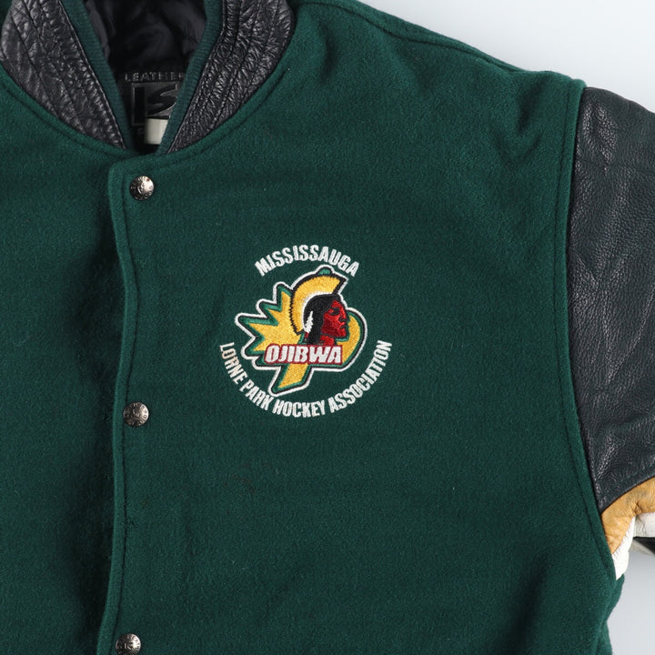90'S LEATHER SPORT Back embroidery Leather sleeve wool varsity jacket Award jacket Varsity jacket Men's M Vintage /evb004235