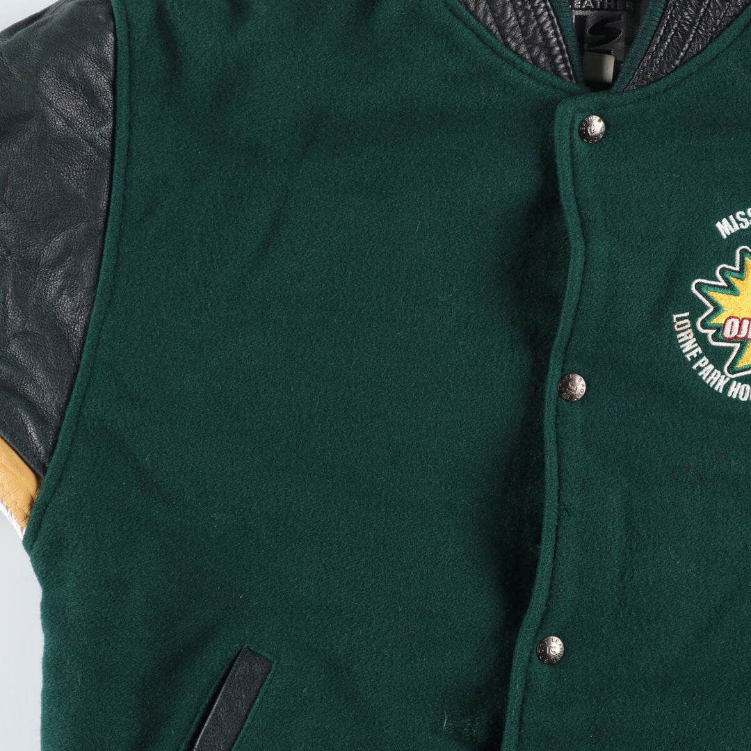 90'S LEATHER SPORT Back embroidery Leather sleeve wool varsity jacket Award jacket Varsity jacket Men's M Vintage /evb004235