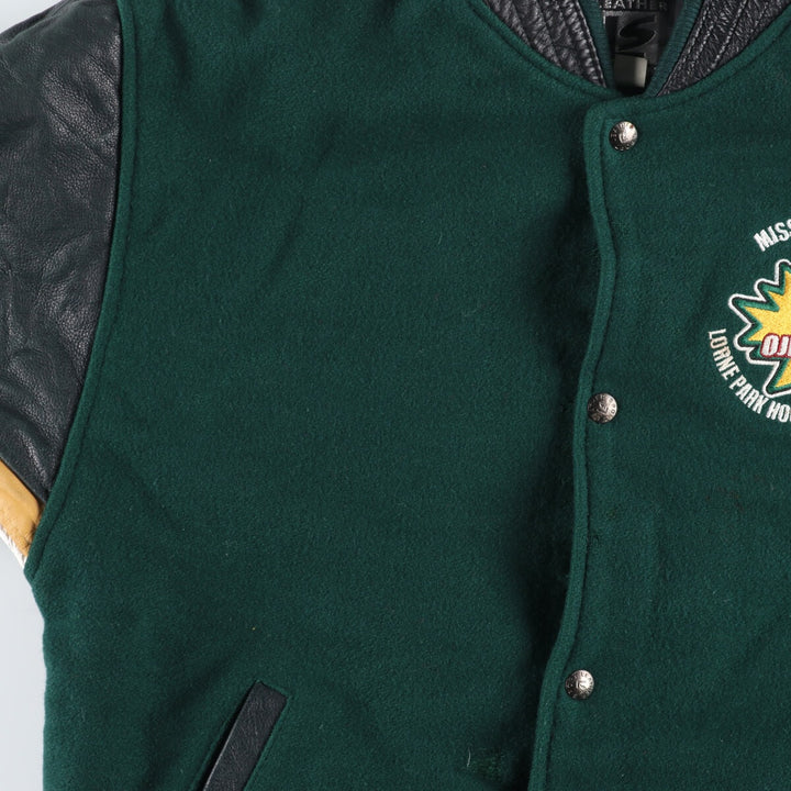 90'S LEATHER SPORT Back embroidery Leather sleeve wool varsity jacket Award jacket Varsity jacket Men's M Vintage /evb004235